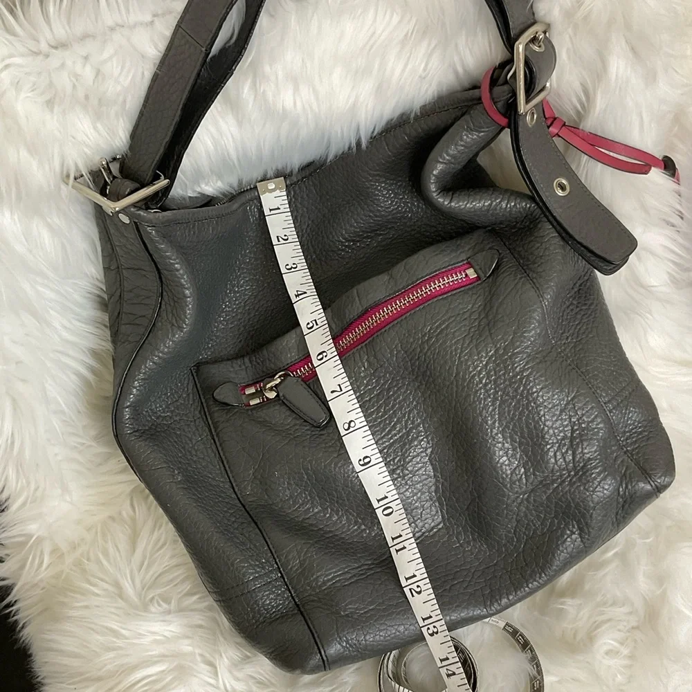 Coach Women's Gray Pebbled Leather Zip Top Shoulder Hobo Bag